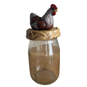 Vintage Mason Jar Chicken Topper Lid , Chicken In Nest Farm Country